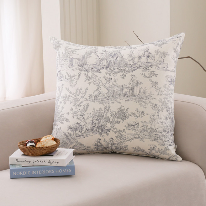 포홈 핸드메이드 뜨왈 린넨 대형 사각 솜미포함 등쿠션 커버