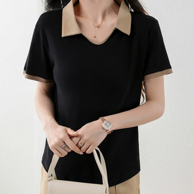 루나걸 여성용 하더라아 배색 카라 티셔츠 L26SMT031254