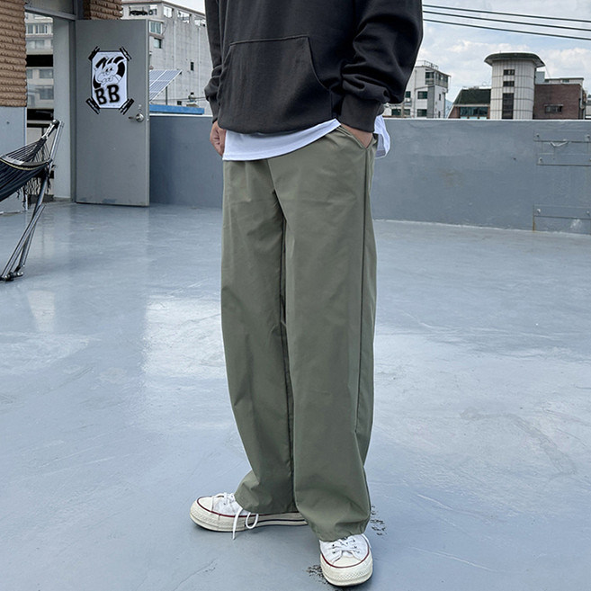 머시따 남녀공용 Y2K 나일론 와이드 밴딩 팬츠
