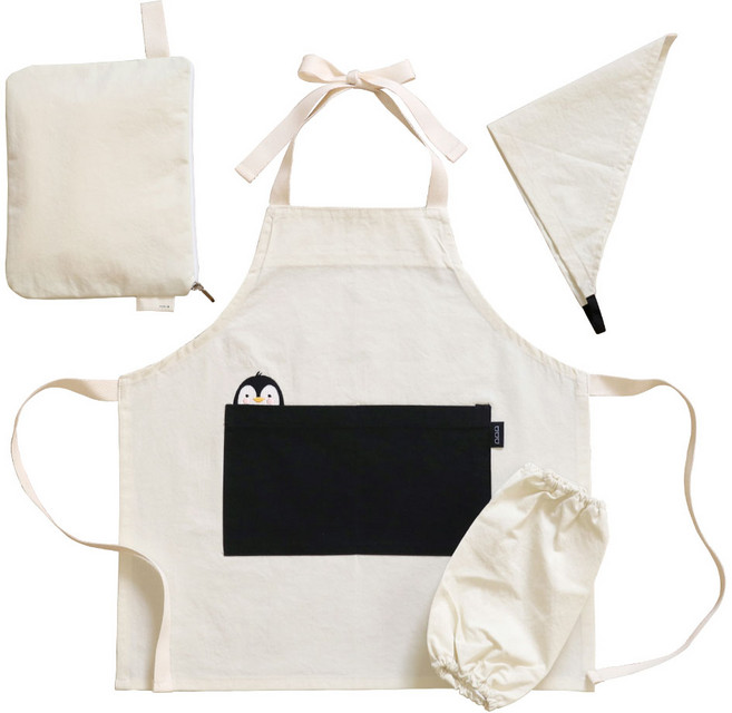 세맘스 아동용 애니멀프렌즈 펭귄 앞치마 + 두건 + 팔토시 + 파우치 세트