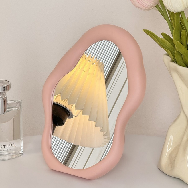 굄스 특이한 탁상용 거울 17.5 x 25 cm, 핑크