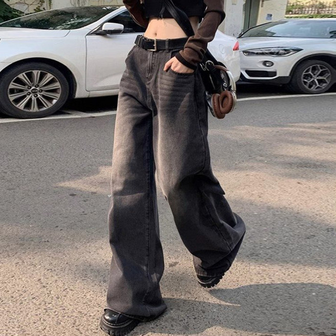 PEONIST 女款直筒修飾丹寧直筒風格牛仔褲