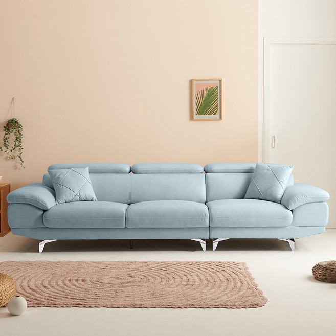 아로미가구 모니카 기능성 패브릭 4인용 소파 + 쿠션 3p 방문설치, 아이스블루