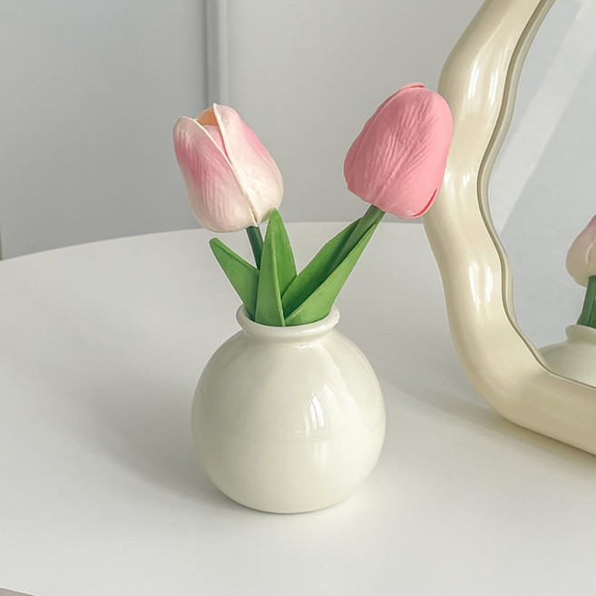 알럽홈 조화 크림 세라믹 미니 화병 세트 L261-0079TU, 튤립, 1세트