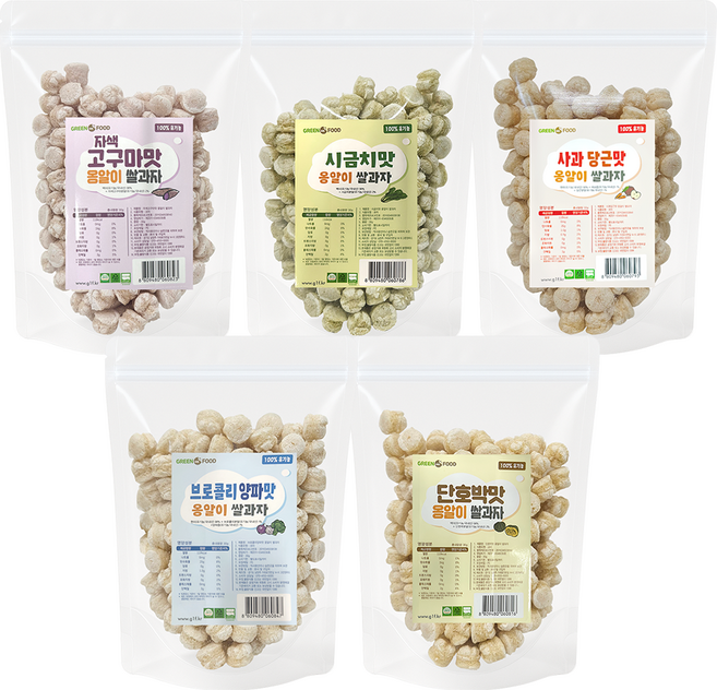 그린원푸드 유아용 유기농 옹알이 쌀과자 5종 세트, 1세트, 30g