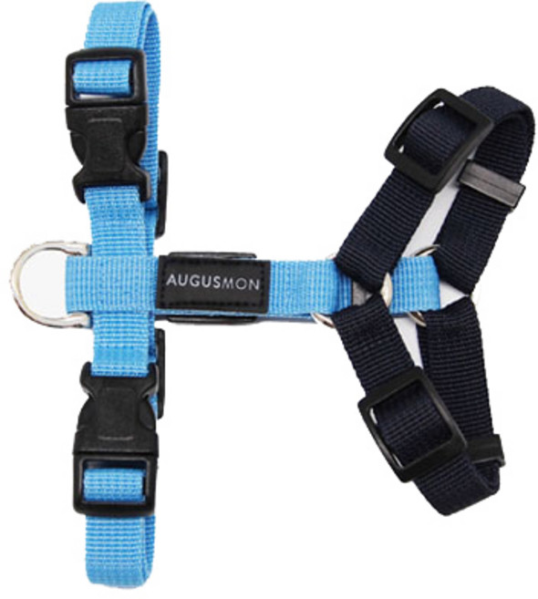 어거스몬 반려견 투톤 h형 하네스, 하늘 + 네이비, 1개