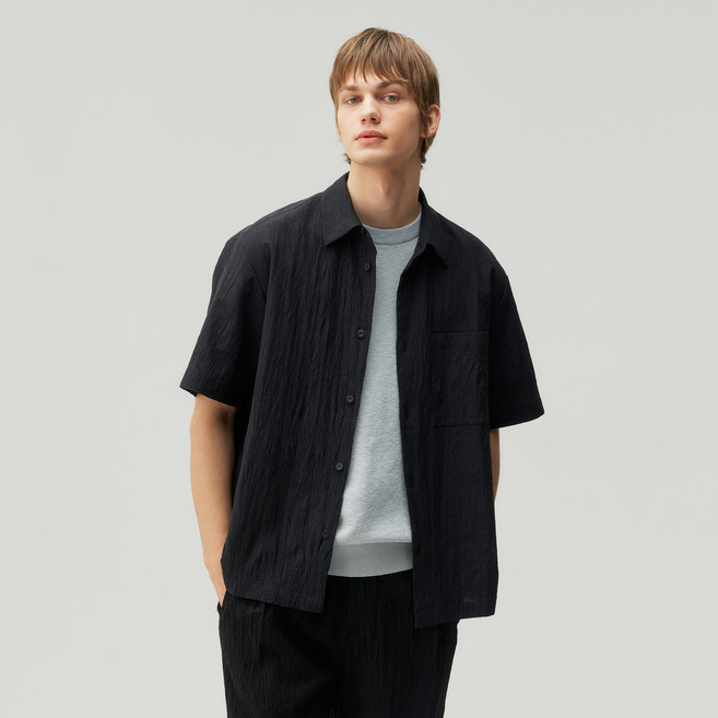 마인드브릿지 남녀공용 꾸뛰르 크링클 오버핏 반팔셔츠 MZWS3173