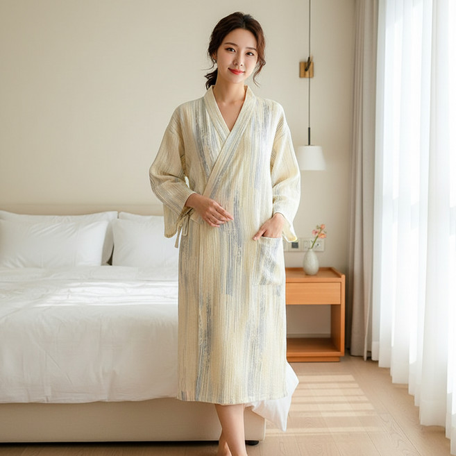 Alleophom 女款寬鬆版型口袋居家服睡袍 L261-0292T