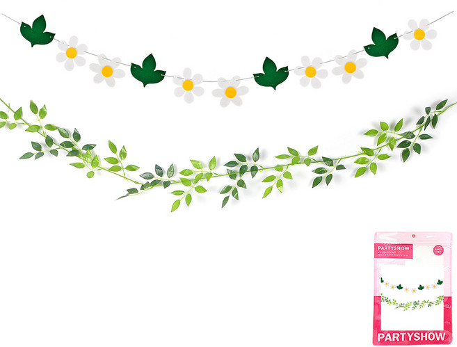 파티쇼 유칼립투스 나뭇잎 가랜드 타원잎 1.8m + 데이지 플라워 가랜드 세트, 혼합색상, 1세트