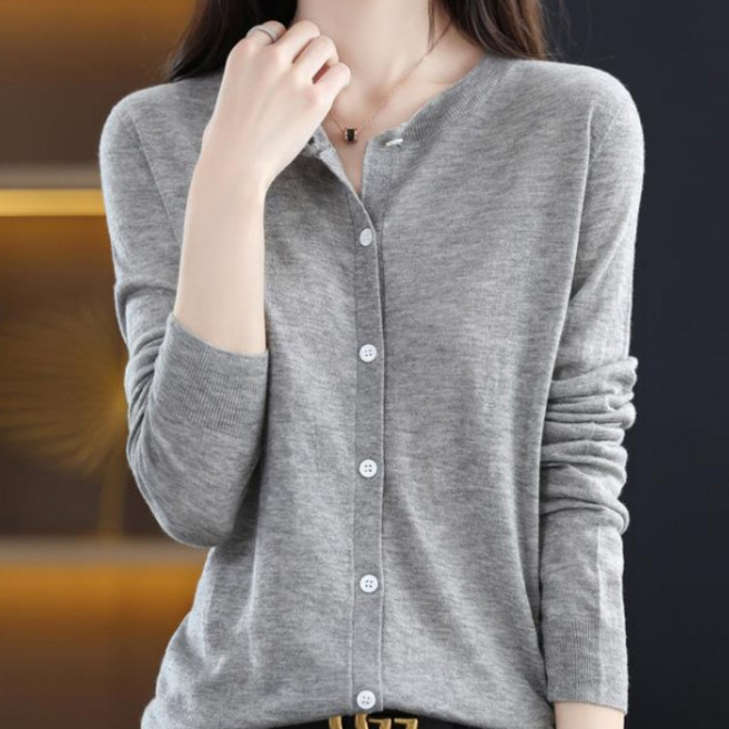 솔레일 여성용 기본 라운드넥 긴팔 가디건