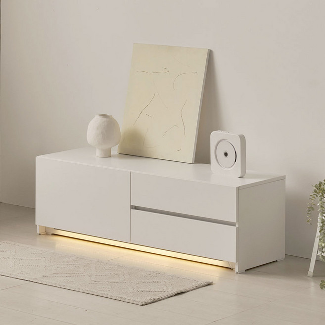 아씨방 미온 LED 조명 서랍 TV다이 수납 거실장 1200 방문설치, 화이트