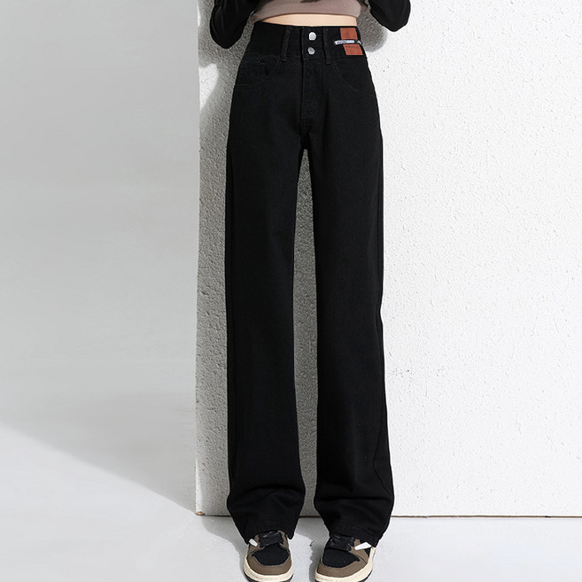 라라티나 여성용 할로나 하이웨스트 일자 편안한 와이드 데님 청바지