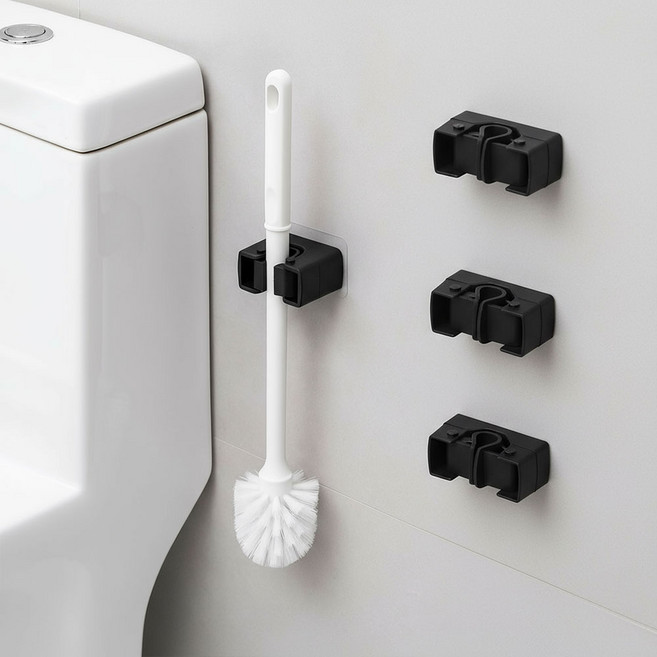 대한 무타공 접착식 밀대 마대 걸이 부착형 청소도구 스틱 홀더 거치대, 블랙, 4개