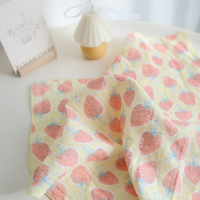 메종텍스타일 여성용 면100 이중거즈 스윗 딸기 손수건 2p