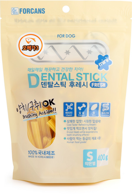 포켄스 강아지 덴탈스틱 후레시 덴탈껌 작은별 S, 오메가3, 400g, 1개