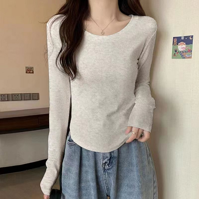 디멜디 여성용 라운드 기본 이너용 긴팔 티셔츠