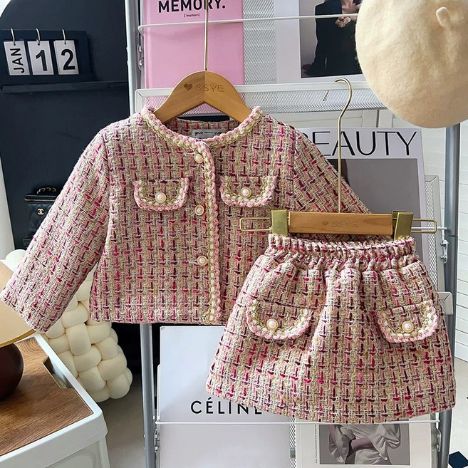 Arbe 여아용 로제 트위드 상하의 세트