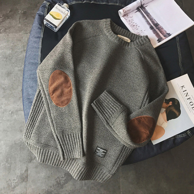 남성용 패션플로우 코듀로이 패치 레트로 무드 니트