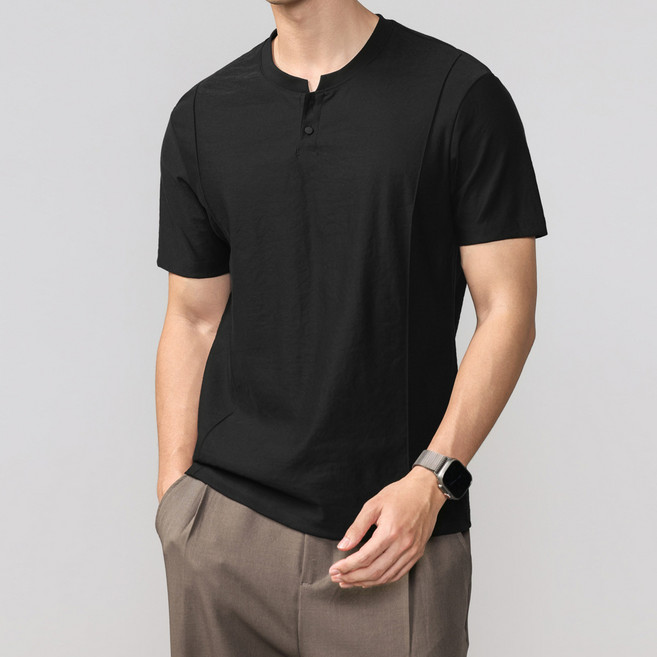 인피어스 남성용 얇은 헨리넥 반팔 티셔츠 I263-162