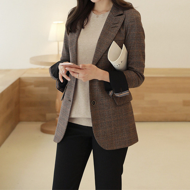 비비에모 여성용 르아로 체크 라인핏 재킷 11668