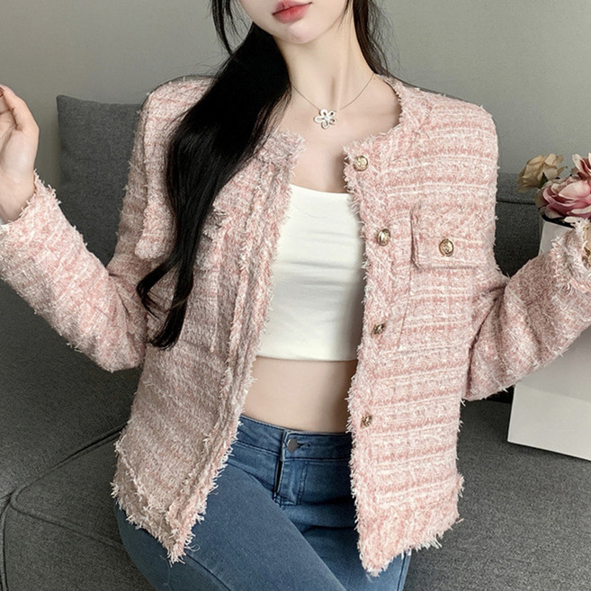 Elsso 女款Celine風粗花呢中長版夾克