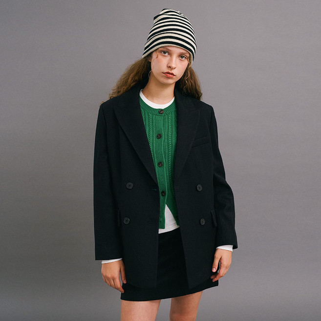 OLIVE DES OLIVE 女款羊毛混紡雙排扣夾克