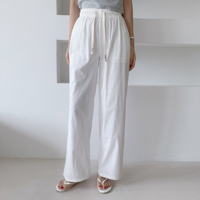 큐니걸스 여성용 린넨터치11 밴딩 스티치 와이드 팬츠