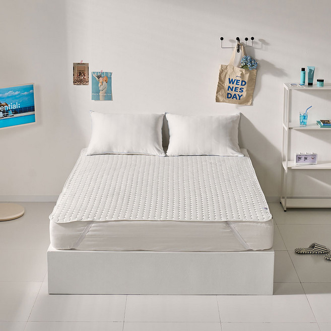 데시뉴 젤라또 냉감 누빔 고정밴드 미끄럼방지 침대패드, 스노우팝