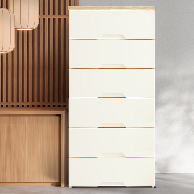 보노하우스 모던플러스 우드상판 6단 서랍장, 화이트 + 내추럴오크
