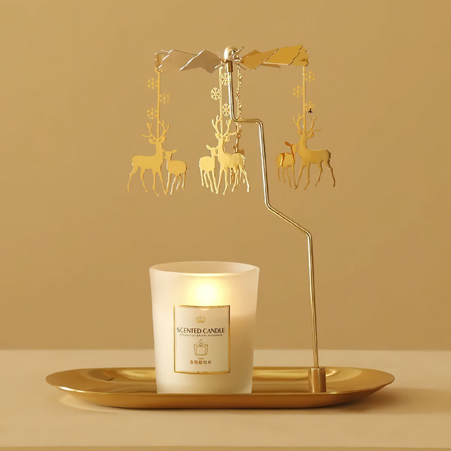 Salim On 奢華小鹿無動力旋轉燭臺 託盤型, 金色
