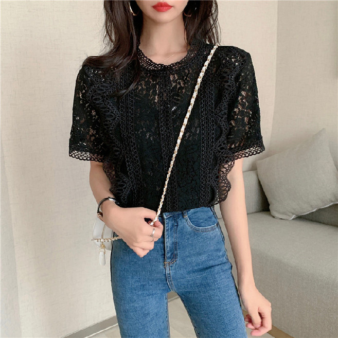 Lalatina 女款 Aileen 蕾絲短袖襯衫