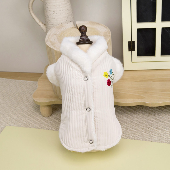 코코스튜디오 반려동물 가을겨울 한복 코코 꽃담 누빔 털조끼, 아이보리, 1개