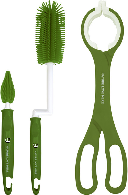 네이쳐러브메레 실리콘 젖병솔 + 젖꼭지솔 + 젖병집게 세트, 1세트, 네이쳐그린