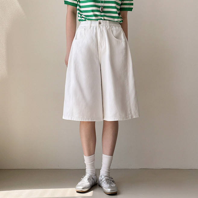 제이에이치스타일 여성용 숏/기본 기장 여름 버뮤다핏 와이드 사이드 폴딩 면 반바지 LZROK823