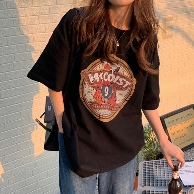 젤루나 여성용 순면 오버핏 라운드 박스 반팔 티셔츠 TH-24