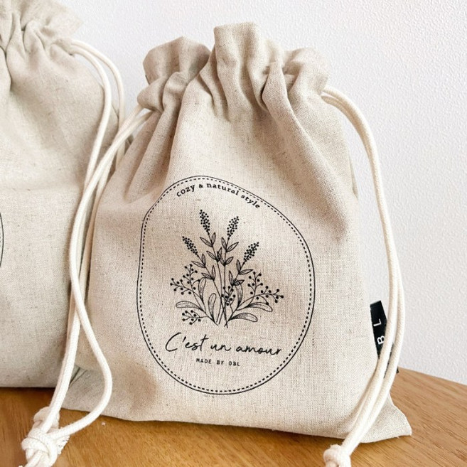 OBL 내츄럴 린넨 스트링 파우치