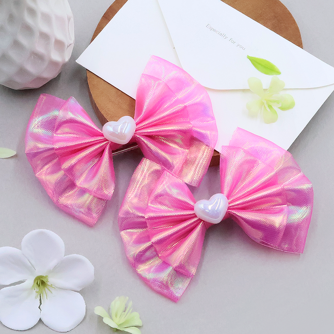 주)비단길 하트루 오로라 리본 집게핀 2p