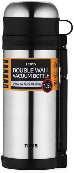 TUMS 大容量雙重真空保溫瓶, 銀色, 1.5L, 1個