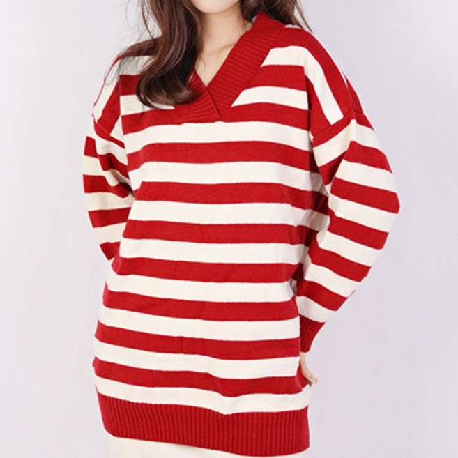페이릿 여성용 겹라인 스트라이프 루즈핏 니트
