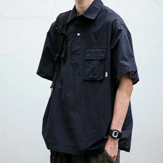 男款 DM 休閒口袋工作短袖襯衫