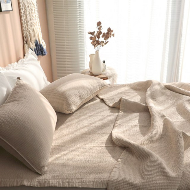 혤로우슬립 면 피그먼트 워싱 줄누빔 이불 겸 패드, 베이지