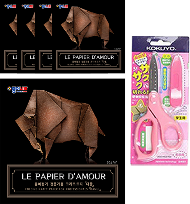 동아피엠에스 종이나라 4000 크라프트지다물 35cm 5p + 고쿠요 SAXA 플라이 캡 가위 핑크, 1개