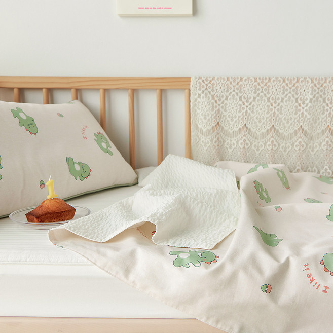 쁘리엘르 유아용 딩고 시어서커 양면 블랭킷, 그린