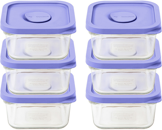 글라스락 렌지쿡 촉촉한 햇밥용기 정사각 베리페리, 6개