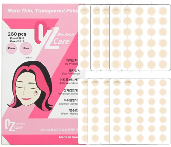 오즈케어 상처 점뺀 후 습윤 여드름 패치 원형 혼합 10mm 12mm, 260개입, 1개 - 쿠팡