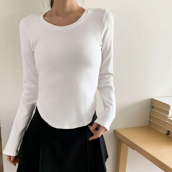 린다샵 여성용 케포니 -3kg 쫀쫀 스판 유넥 밑단 굴림 슬림 긴팔 티셔츠 cpt17445k61