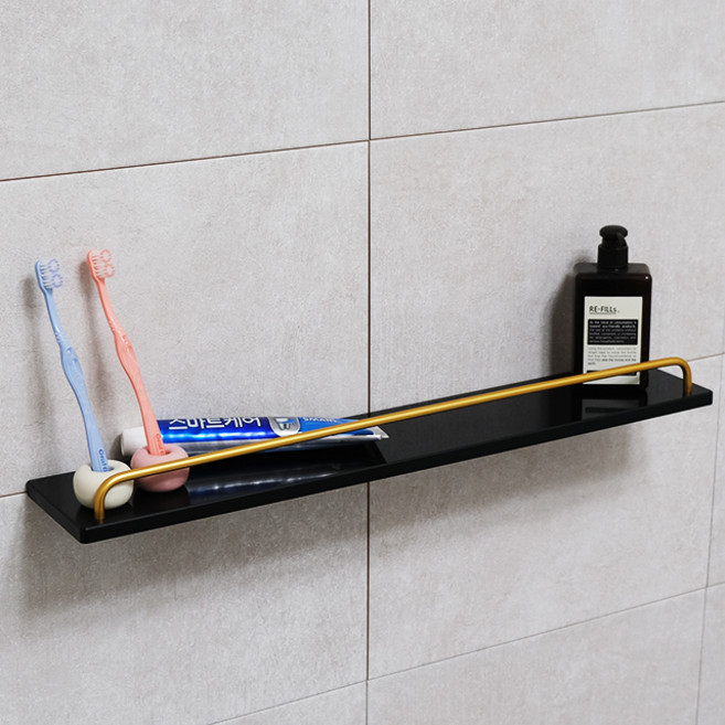 PlusBrand 인조 대리석 일자 선반, 블랙 + 골드, 1개