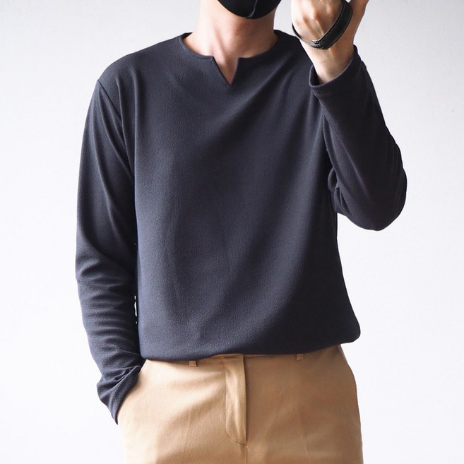 엘엑스티 남성용 링클프리 엠보 브이 슬릿넥 티셔츠