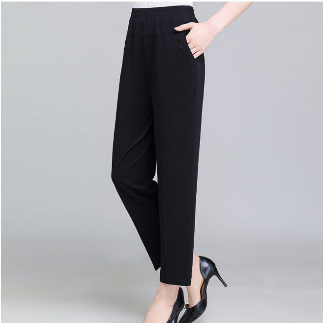 마켓에이 여성용 빅사이즈 투버튼 일자핏 스판슬랙스