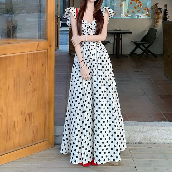 마켓에이 여성용 도트 프릴슬리브 롱원피스 M263-0074CW